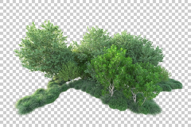 Paisaje verde aislado sobre fondo transparente ilustración de renderizado 3d