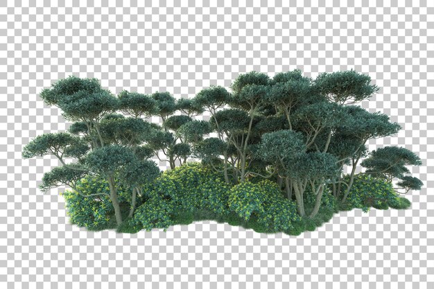 Paisaje verde aislado sobre fondo transparente ilustración de renderizado 3d