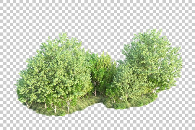 Paisaje verde aislado sobre fondo transparente ilustración de renderizado 3d