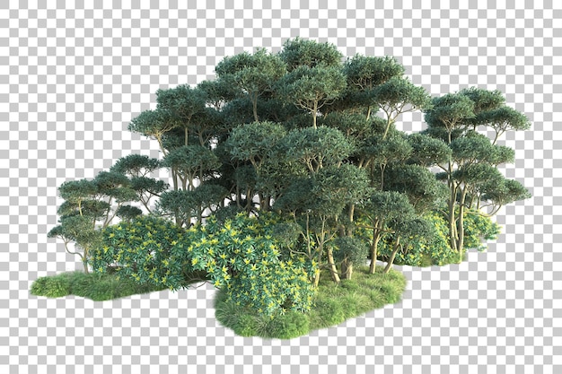 Paisaje verde aislado sobre fondo transparente ilustración de renderizado 3d