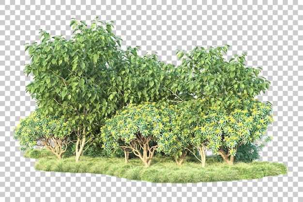 Paisaje verde aislado sobre fondo transparente ilustración de renderizado 3d