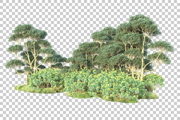 Paisaje verde aislado sobre fondo transparente ilustración de renderizado 3d