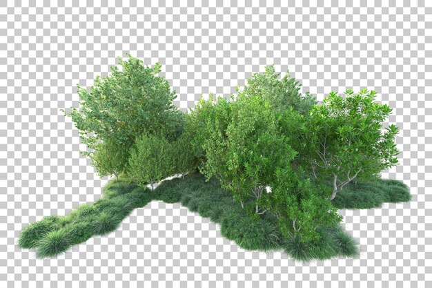 Paisaje verde aislado sobre fondo transparente ilustración de renderizado 3d