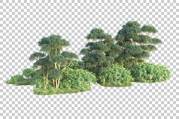 Paisaje verde aislado sobre fondo transparente ilustración de renderizado 3d