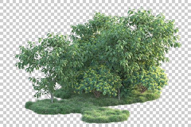 Paisaje verde aislado sobre fondo transparente ilustración de renderizado 3d