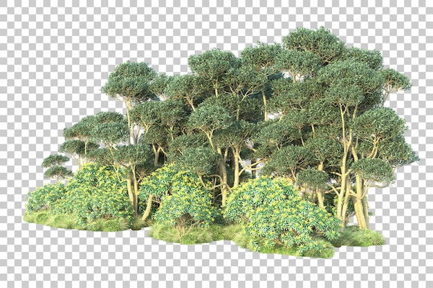 Paisaje verde aislado sobre fondo transparente ilustración de renderizado 3d