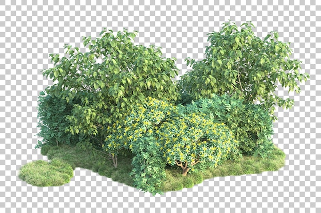 Paisaje verde aislado sobre fondo transparente ilustración de renderizado 3d