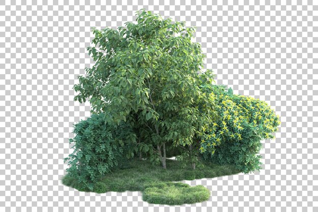 Paisaje verde aislado sobre fondo transparente ilustración de renderizado 3d