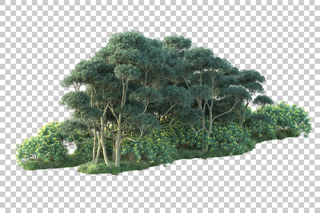 Paisaje verde aislado sobre fondo transparente ilustración de renderizado 3d