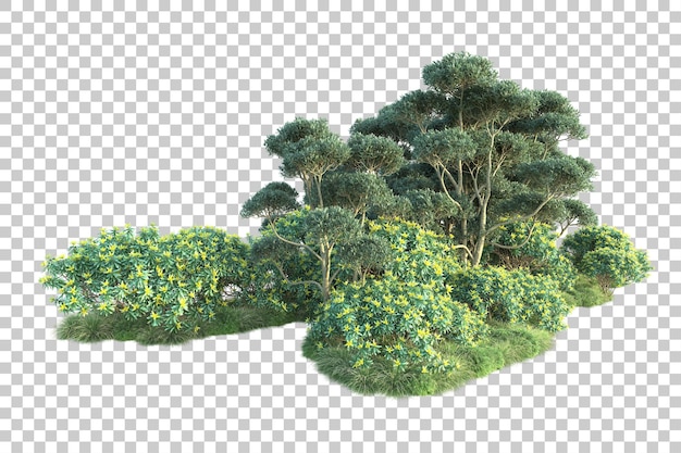 Paisaje verde aislado sobre fondo transparente ilustración de renderizado 3d