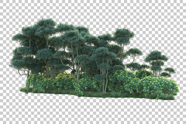 Paisaje verde aislado sobre fondo transparente ilustración de renderizado 3d