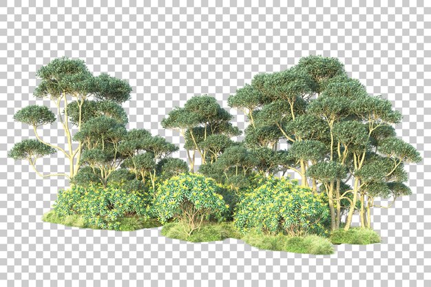 Paisaje verde aislado sobre fondo transparente ilustración de renderizado 3d