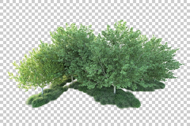 Paisaje verde aislado sobre fondo transparente ilustración de renderizado 3d