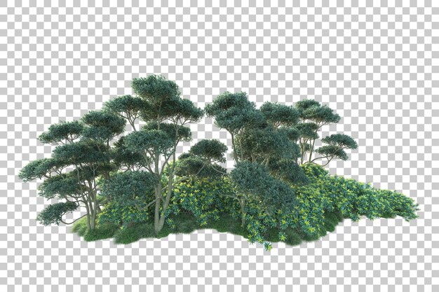 Paisaje verde aislado sobre fondo transparente ilustración de renderizado 3d