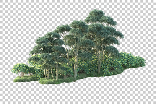 Paisaje verde aislado sobre fondo transparente ilustración de renderizado 3d