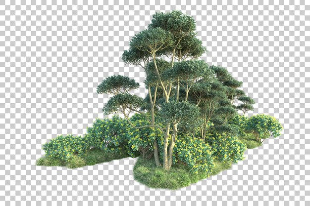 Paisaje verde aislado sobre fondo transparente ilustración de renderizado 3d