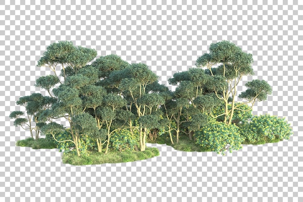 Paisaje verde aislado sobre fondo transparente ilustración de renderizado 3d
