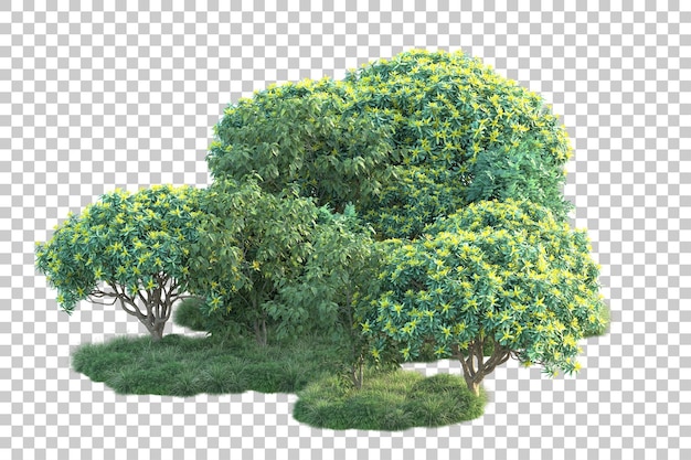 Paisaje verde aislado sobre fondo transparente ilustración de renderizado 3d