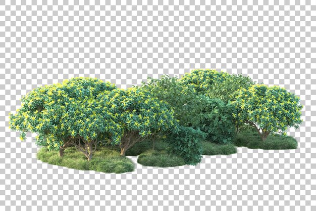 Paisaje verde aislado sobre fondo transparente ilustración de renderizado 3d