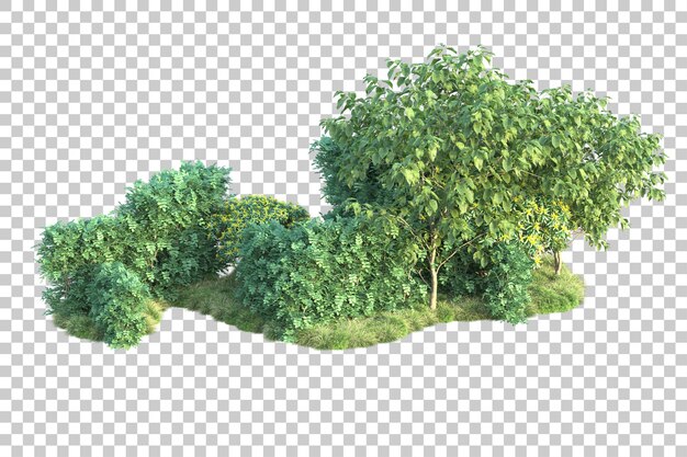 Paisaje verde aislado sobre fondo transparente ilustración de renderizado 3d