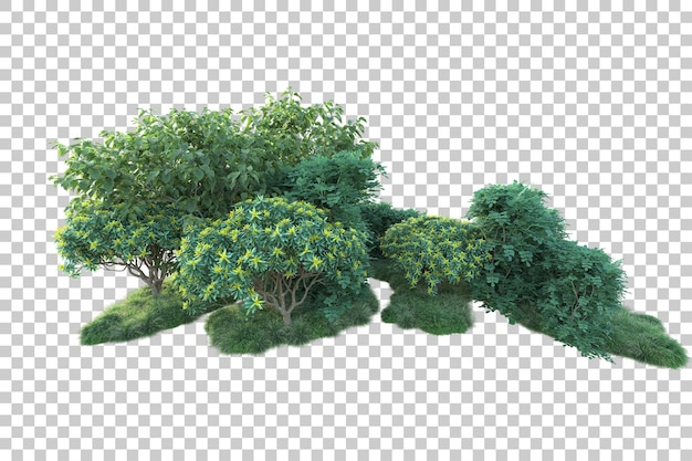 Paisaje verde aislado sobre fondo transparente ilustración de renderizado 3d