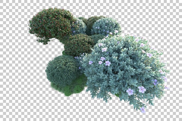 Paisaje verde aislado sobre fondo transparente ilustración de renderizado 3d