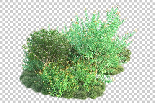 Paisaje verde aislado sobre fondo transparente ilustración de renderizado 3d