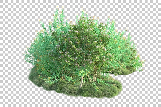Paisaje verde aislado sobre fondo transparente ilustración de renderizado 3d