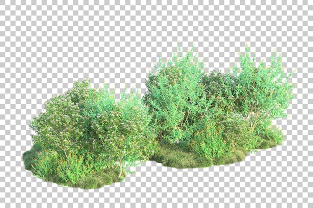 Paisaje verde aislado sobre fondo transparente ilustración de renderizado 3d