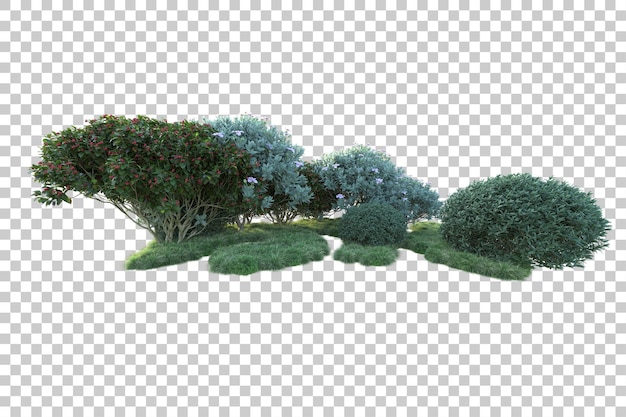 Paisaje verde aislado sobre fondo transparente ilustración de renderizado 3d
