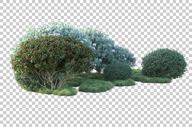 Paisaje verde aislado sobre fondo transparente ilustración de renderizado 3d