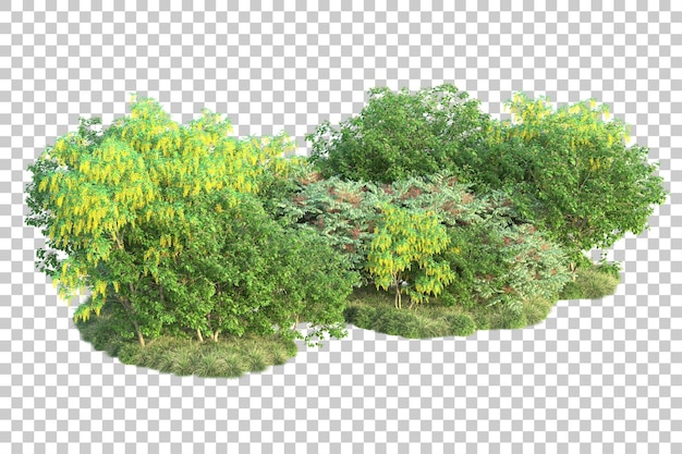 Paisaje verde aislado sobre fondo transparente ilustración de renderizado 3d