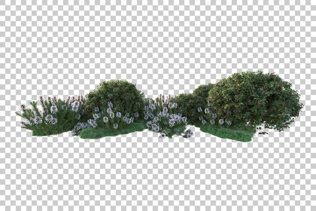 Paisaje verde aislado sobre fondo transparente ilustración de renderizado 3d