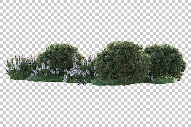 Paisaje verde aislado sobre fondo transparente ilustración de renderizado 3d