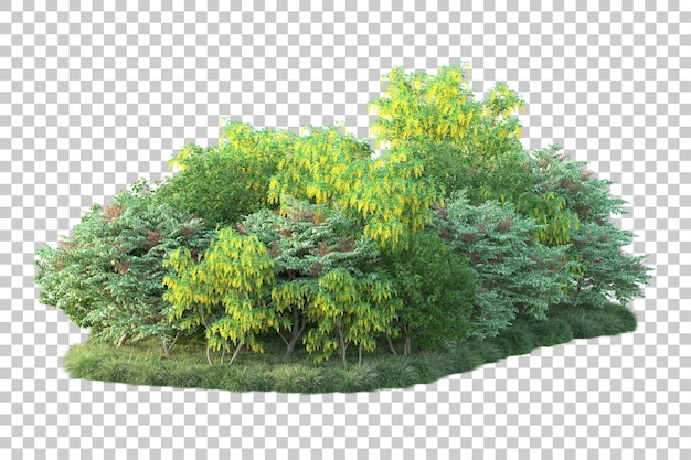 Paisaje verde aislado sobre fondo transparente ilustración de renderizado 3d