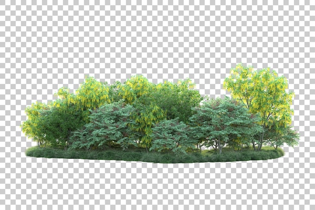 Paisaje verde aislado sobre fondo transparente ilustración de renderizado 3d