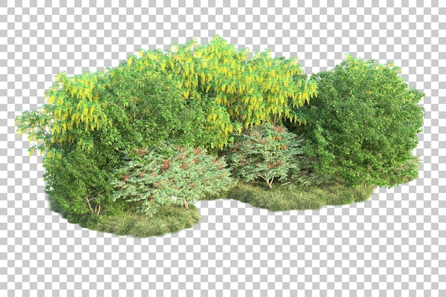 Paisaje verde aislado sobre fondo transparente ilustración de renderizado 3d