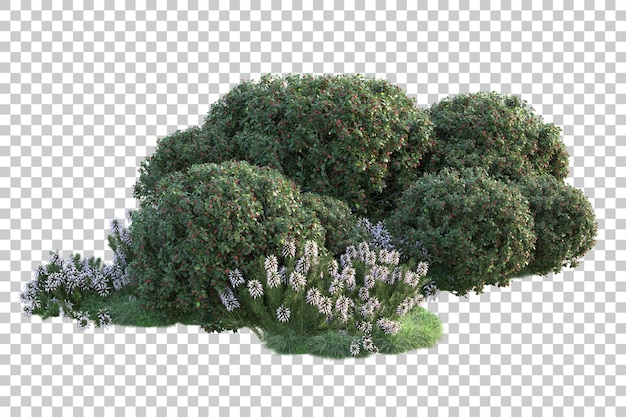 Paisaje verde aislado sobre fondo transparente ilustración de renderizado 3d