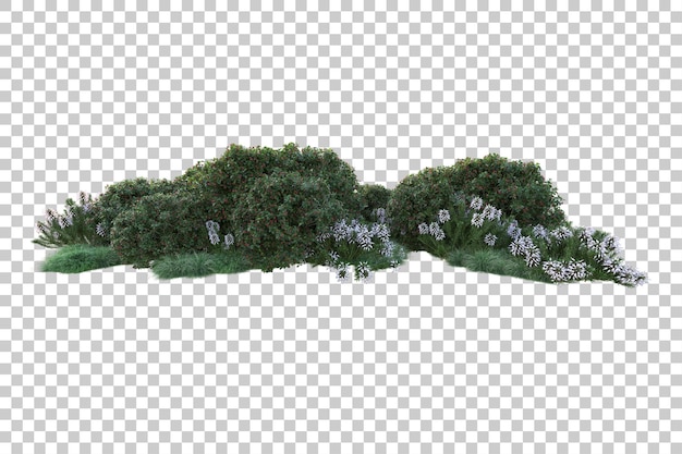 Paisaje verde aislado sobre fondo transparente ilustración de renderizado 3d