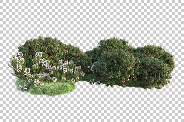 Paisaje verde aislado sobre fondo transparente ilustración de renderizado 3d