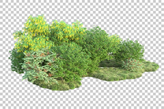 Paisaje verde aislado sobre fondo transparente ilustración de renderizado 3d
