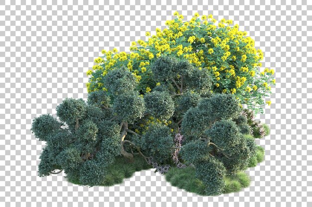 Paisaje verde aislado sobre fondo transparente ilustración de renderizado 3d