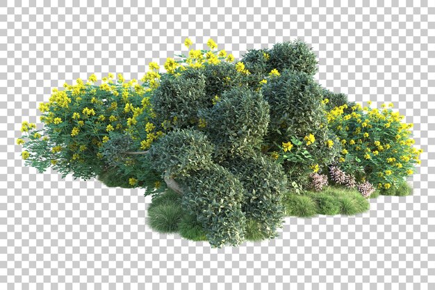 Paisaje verde aislado sobre fondo transparente ilustración de renderizado 3d