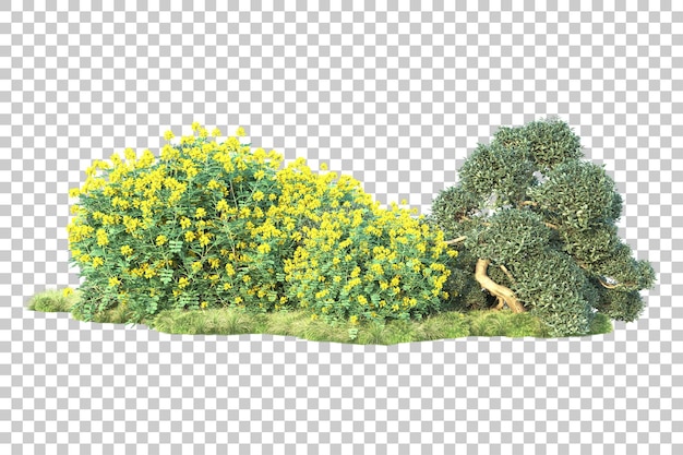 Paisaje verde aislado sobre fondo transparente ilustración de renderizado 3d