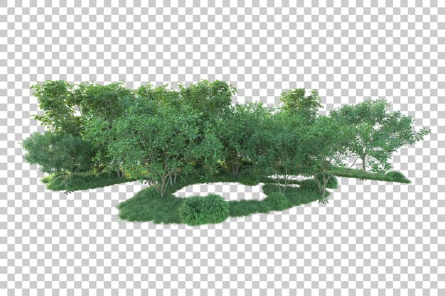 PSD paisaje verde aislado sobre fondo transparente ilustración de renderizado 3d