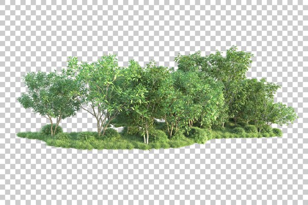 PSD paisaje verde aislado sobre fondo transparente ilustración de renderizado 3d