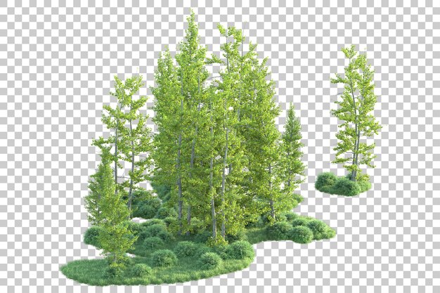 Paisaje verde aislado sobre fondo transparente ilustración de renderizado 3d