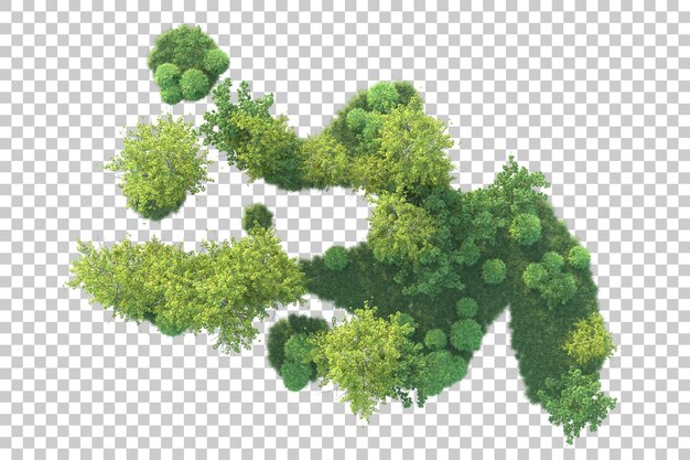 Paisaje verde aislado sobre fondo transparente ilustración de renderizado 3d