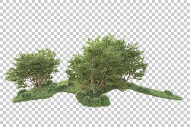 Paisaje verde aislado sobre fondo transparente ilustración de renderizado 3d