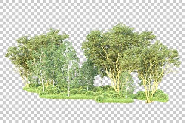 Paisaje verde aislado sobre fondo transparente ilustración de renderizado 3d